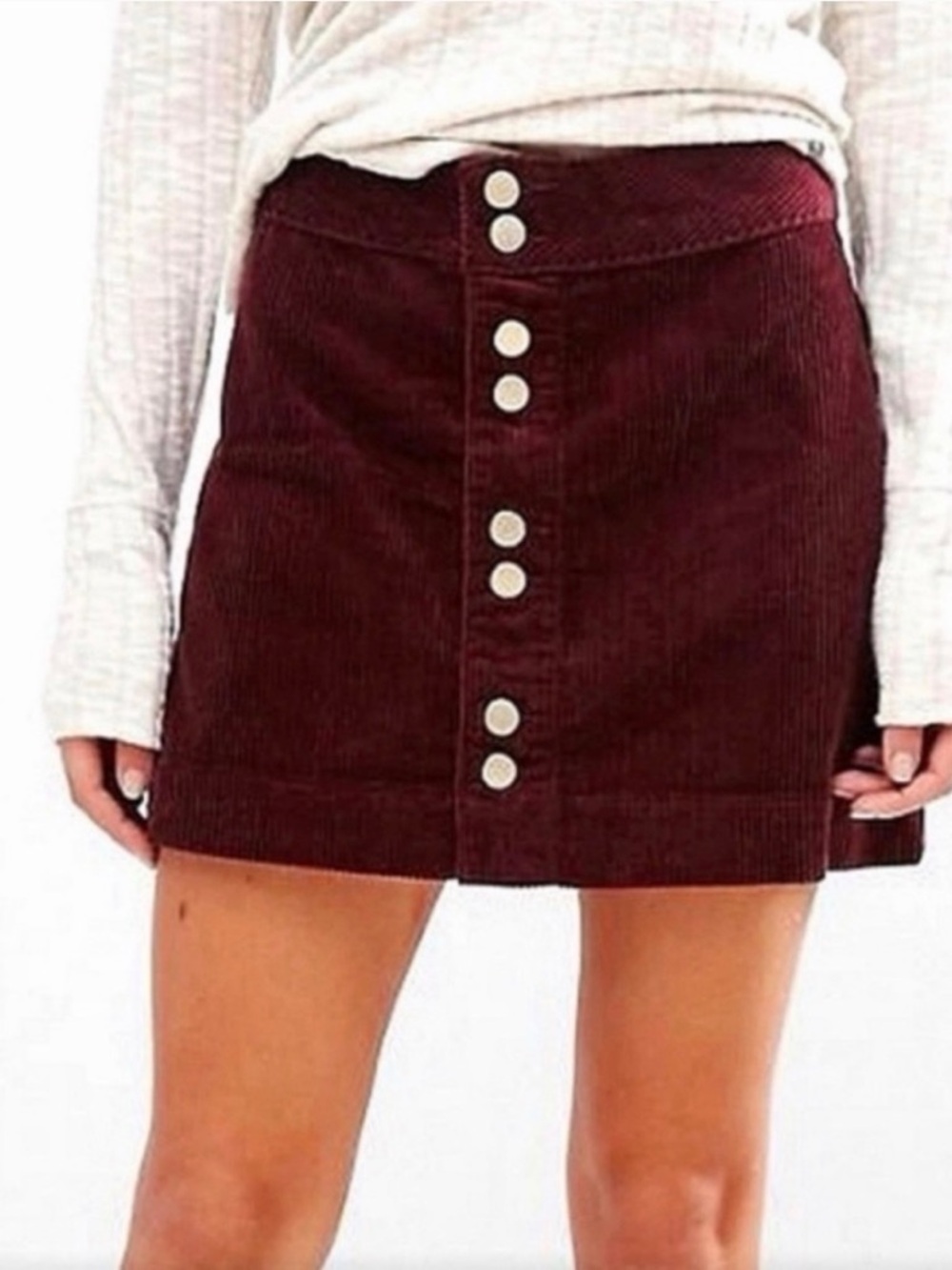 Abercrombie & Fitch Corduroy Mini Skirt Gold Button Burgundy Women’s Size 4